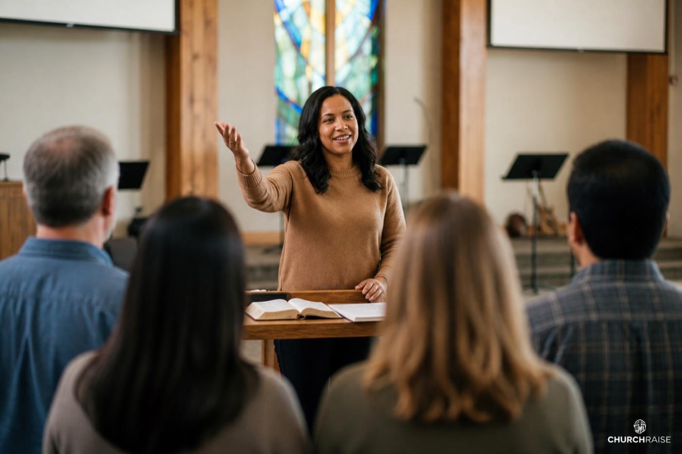 Worship leader inviting the congregation to begin the call to worship