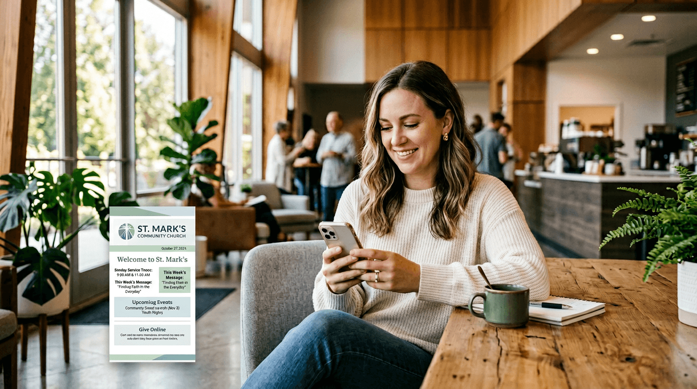 Church bulletin hero layout on phone screen