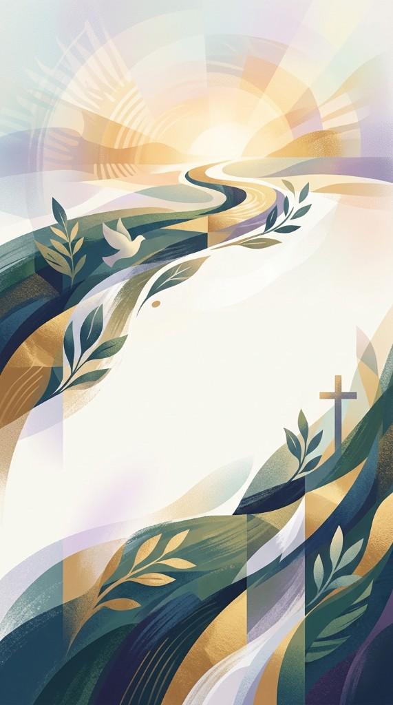 Abstract Christian faith wallpaper with sun, dove, and cross