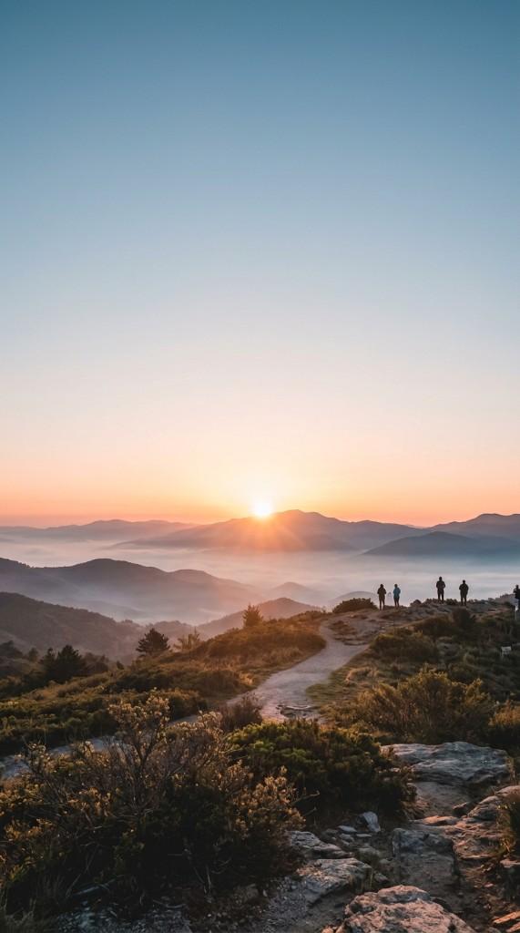 Sunrise over mountains with path, Christian hope wallpaper for phone